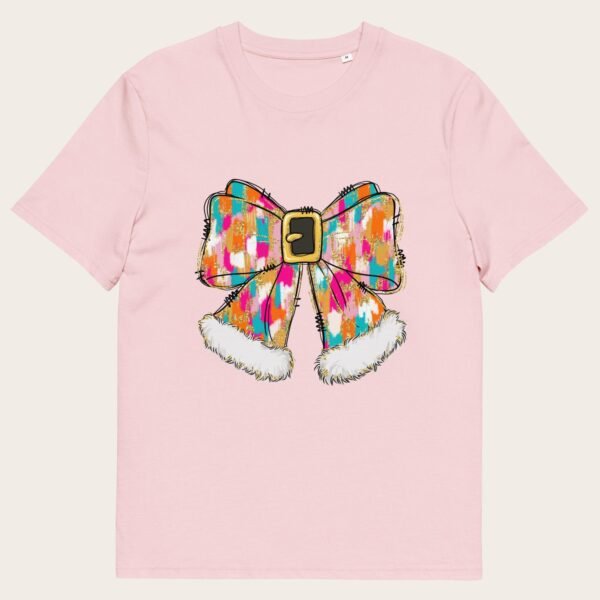 Santas ribbon bow Christmas unisex organic cotton t-shirt - Image 2