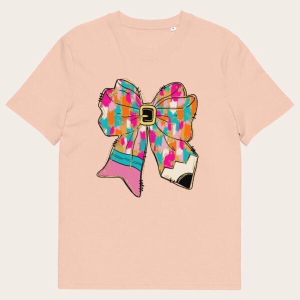 Pencil ribbon bow Christmas unisex organic cotton t-shirt - Image 3