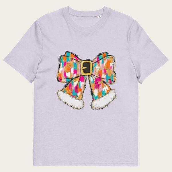 Santas ribbon bow Christmas unisex organic cotton t-shirt - Image 3