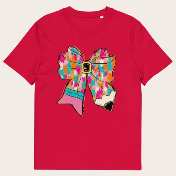 Pencil ribbon bow Christmas unisex organic cotton t-shirt
