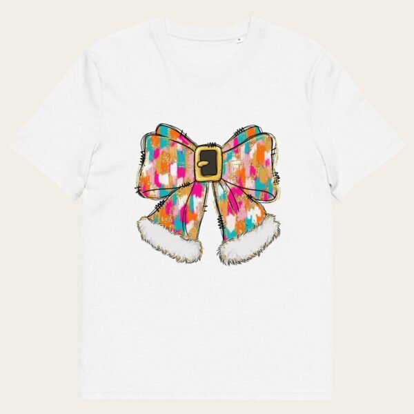 Santas ribbon bow Christmas unisex organic cotton t-shirt - Image 5