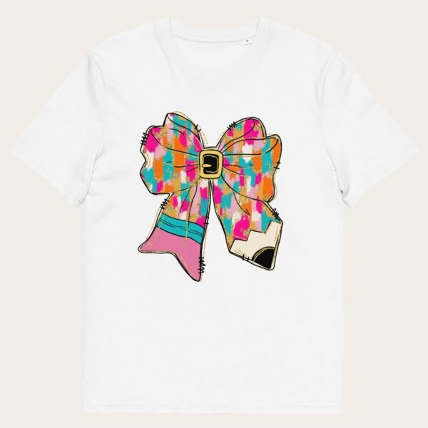 Pencil ribbon bow Christmas unisex organic cotton t-shirt - Image 5